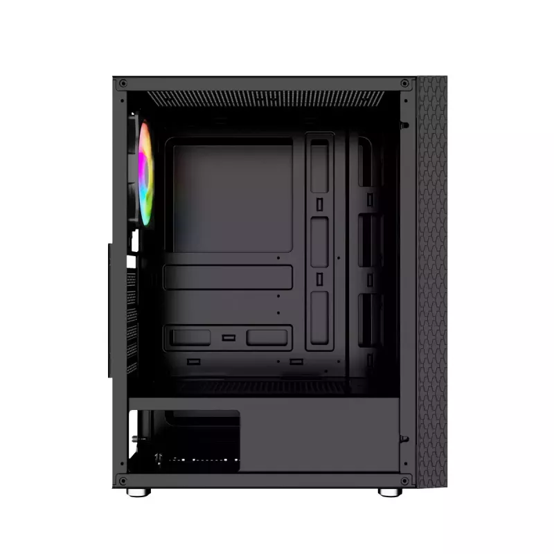 PC-Gehäuse GEMBIRD Fornax 2500 Midi Tower Schwarz — ATX/ITX-Unterstützung, gehärtetes Glas, RGB, 3x120 mm vorne, 2x2,5-Zoll-Einschübe