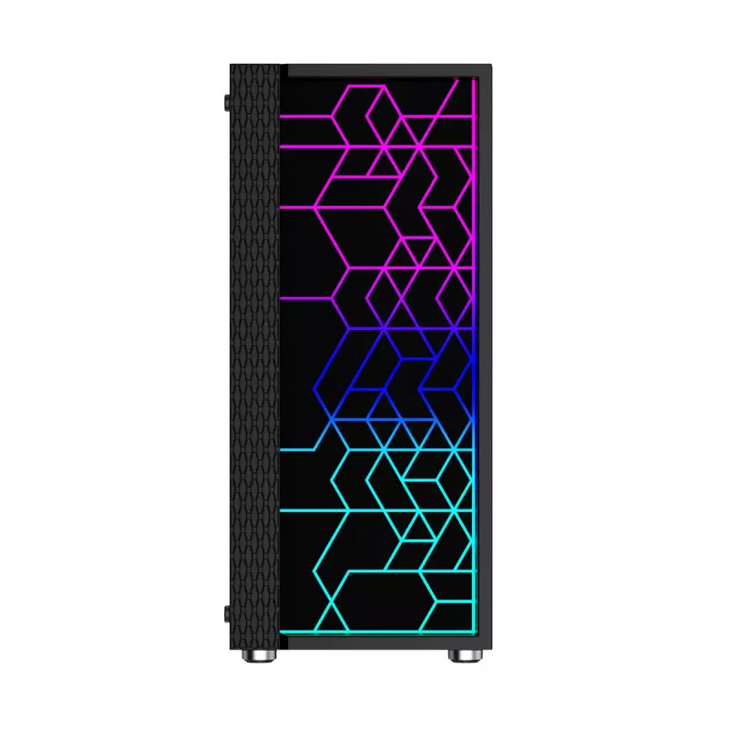 PC-Gehäuse GEMBIRD Fornax 2500 Midi Tower Schwarz — ATX/ITX-Unterstützung, gehärtetes Glas, RGB, 3x120 mm vorne, 2x2,5-Zoll-Einschübe