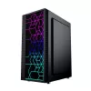 PC-Gehäuse GEMBIRD Fornax 2500 Midi Tower Schwarz — ATX/ITX-Unterstützung, gehärtetes Glas, RGB, 3x120 mm vorne, 2x2,5-Zoll-Einschübe