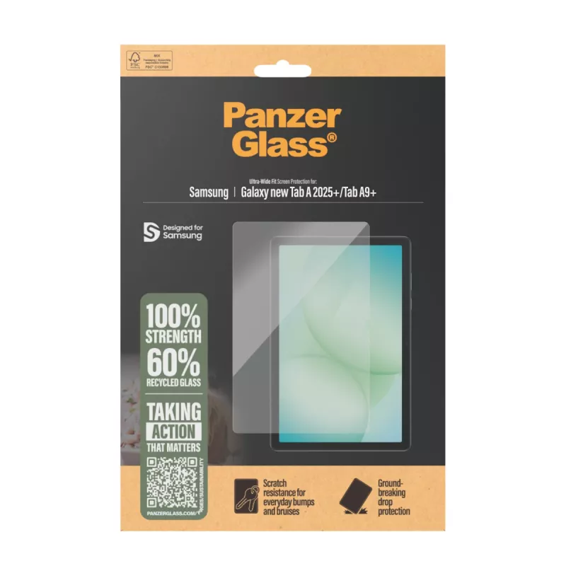 Gehärteter Displayschutz PanzerGlass für Samsung Galaxy Tab A11+ / Tab A9+ — Ultra-Wide Fit, PET, transparent