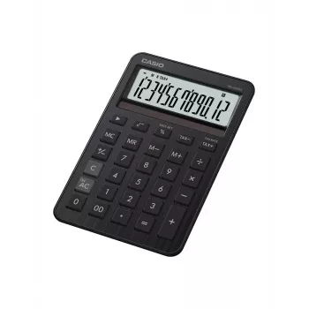 Tischrechner CASIO MS-200DQ — Basic, 12-stellig, Batterie/Solar, Steuer- & Gewinnfunktionen, Schwarz