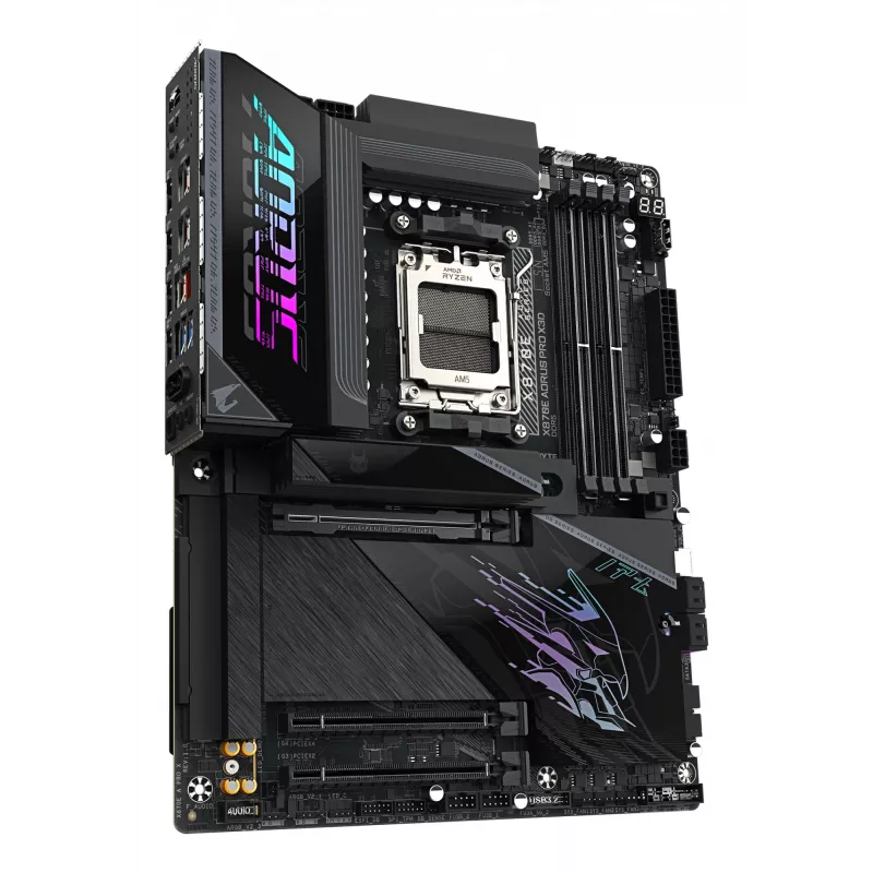 GIGABYTE X870E AORUS PRO X3D ATX-Motherboard – AMD Sockel AM5, 18+2+2 VRM, DDR5 bis zu 9000 MHz (OC), 2×PCIe5 + 2×PCIe4, Wi‑Fi 7, 5GbE, USB4