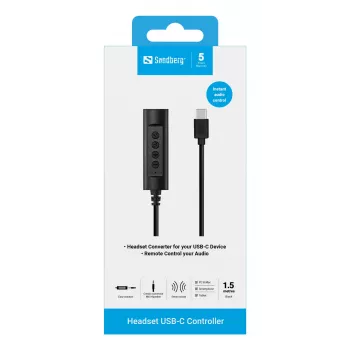 Sandberg Headset USB-C Controller, 1,5 m, Controller, 25 g, Schwarz