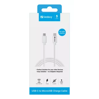 Sandberg USB-C>MicroUSB Ladekabel 1m, 1 m, USB C, Micro-USB B, Weiß