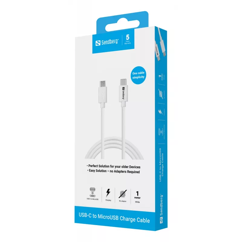 Sandberg USB-C>MicroUSB Ladekabel 1m, 1 m, USB C, Micro-USB B, Weiß