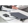 Manhattan USB-C Dock/Hub mit Kartenleser und MST, Anschlüsse (x7): Ethernet, HDMI (x2 4k@60Hz), USB-A (x3) und USB-C, mit Power Delivery (PD) 100 W – erfordert externes USB-C-Ladegerät (nicht im Lieferumfang). USB-betrieben (kein externes Netzteil erforderlich), wenn PD nicht verwendet wird