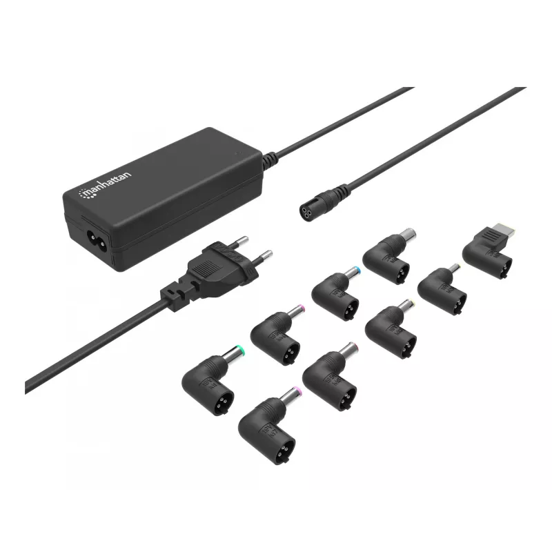 Manhattan Universal Notebook/Laptop EU-Netzteil, 65 W, automatisch mit 9 Steckerspitzen, kompatibel mit den meisten Laptops, ideal als Ersatznetzteil, EU-Netzkabel, kompatibel mit unter anderem: Acer, Asus, Dell, Fujitsu, HP, Lenovo, Samsung, Toshiba und mehr