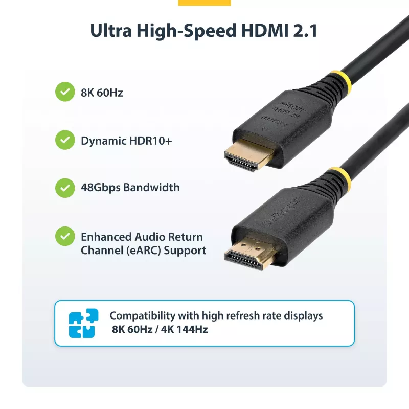 StarTech.com 3m (10ft) Zertifiziertes Ultra High Speed HDMI-Kabel, 8K 60Hz/4K 120Hz, HDMI 2.1 Kabel mit HDR10+ / eARC, 48Gbps, 8K HDMI-Kabel für Monitor/TV/Anzeige, Flexibler TPE-Mantel