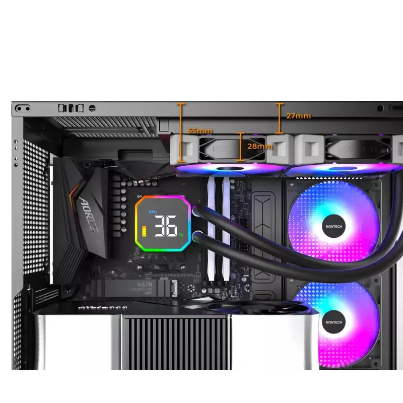 Montech HyperFlow Digital 240 Prozessor All-in-One-Flüssigkeitskühler 12 cm Schwarz 1 Stk.
