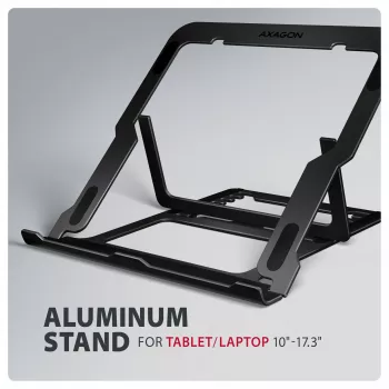 Axagon STND-LAB Aluminium-Laptophalterung Größe 10 Zoll–17,3 Zoll. Achtfach verstellbare Höhe und Winkel. Schwarze Version.
