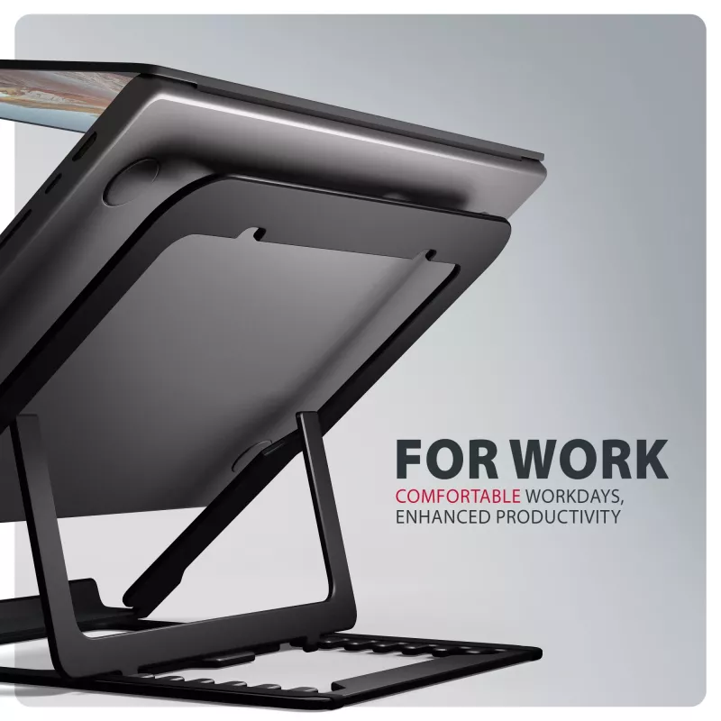 Axagon STND-LAB Aluminium-Laptophalterung Größe 10 Zoll–17,3 Zoll. Achtfach verstellbare Höhe und Winkel. Schwarze Version.