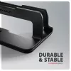 Axagon STND-VB Aluminiumständer für die vertikale Aufnahme von Laptops der Größe 10 Zoll – 17,3 Zoll. Einstellbare Schlitzbreite 9,5–25,5 mm. Schwarze Version.