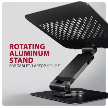 Laptop-Ständer AXAGON STND-LRB — Aluminium, 360°-Drehung, für 10 Zoll–17,3 Zoll, einstellbare Höhe bis 26 cm, Neigung 0–180°, schwarz