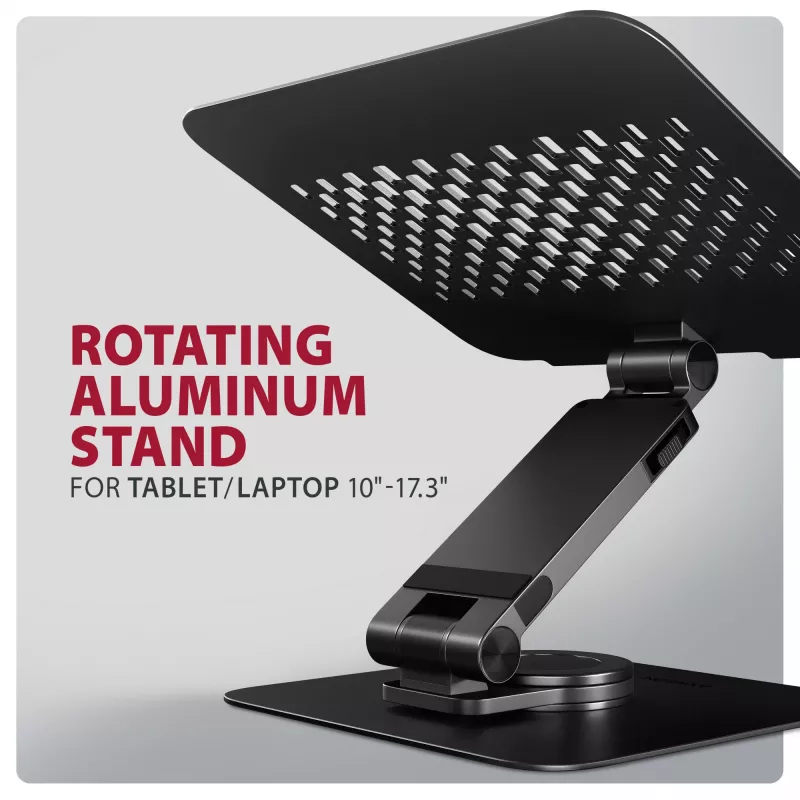 Laptop-Ständer AXAGON STND-LRB — Aluminium, 360°-Drehung, für 10 Zoll–17,3 Zoll, einstellbare Höhe bis 26 cm, Neigung 0–180°, schwarz