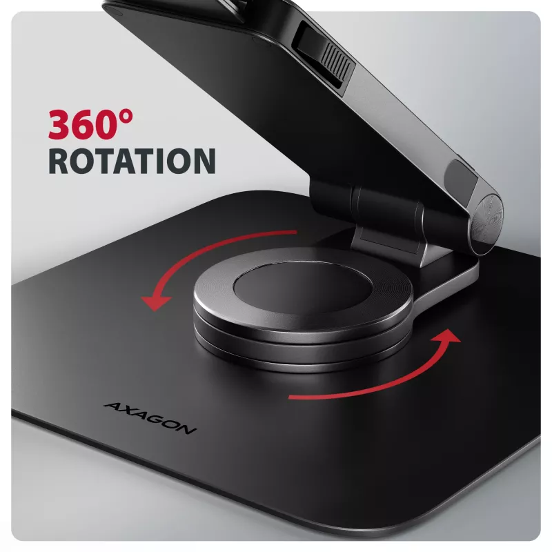 Laptop-Ständer AXAGON STND-LRB — Aluminium, 360°-Drehung, für 10 Zoll–17,3 Zoll, einstellbare Höhe bis 26 cm, Neigung 0–180°, schwarz