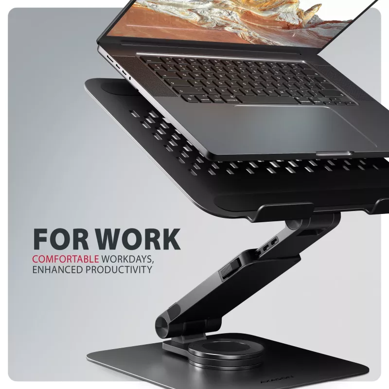 Laptop-Ständer AXAGON STND-LRB — Aluminium, 360°-Drehung, für 10 Zoll–17,3 Zoll, einstellbare Höhe bis 26 cm, Neigung 0–180°, schwarz