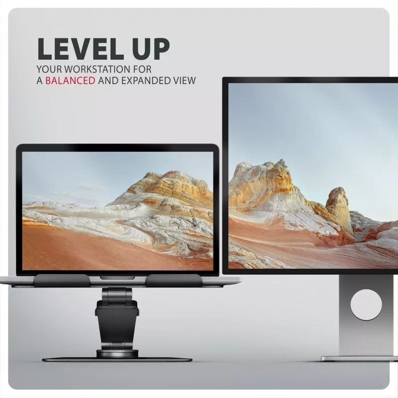 Laptop-Ständer AXAGON STND-LRB — Aluminium, 360°-Drehung, für 10 Zoll–17,3 Zoll, einstellbare Höhe bis 26 cm, Neigung 0–180°, schwarz