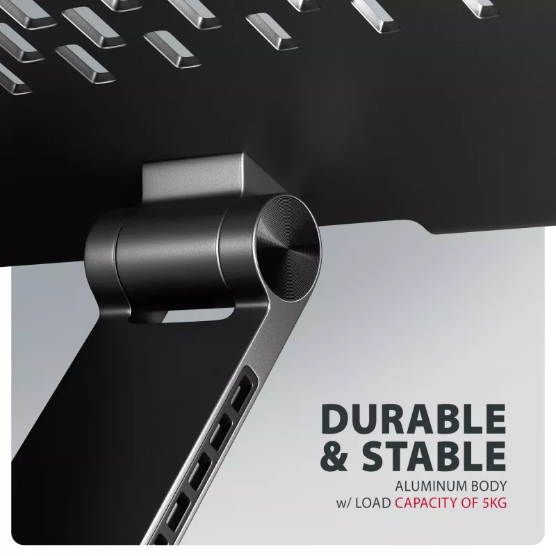 Laptop-Ständer AXAGON STND-LRB — Aluminium, 360°-Drehung, für 10 Zoll–17,3 Zoll, einstellbare Höhe bis 26 cm, Neigung 0–180°, schwarz