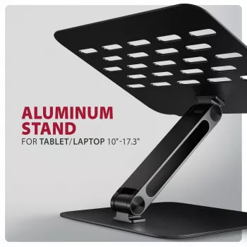 Laptop- & Tablet-Ständer AXAGON STND-LQB für 10 Zoll–17,3 Zoll, Aluminium, schwarz, höhenverstellbar 0–20,5 cm und neigbar 0–180°