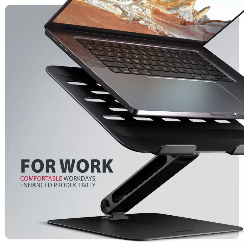 Laptop- & Tablet-Ständer AXAGON STND-LQB für 10 Zoll–17,3 Zoll, Aluminium, schwarz, höhenverstellbar 0–20,5 cm und neigbar 0–180°