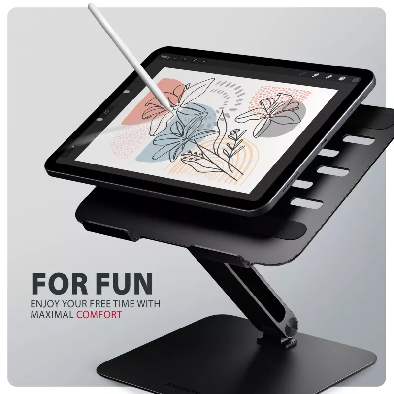 Laptop- & Tablet-Ständer AXAGON STND-LQB für 10 Zoll–17,3 Zoll, Aluminium, schwarz, höhenverstellbar 0–20,5 cm und neigbar 0–180°