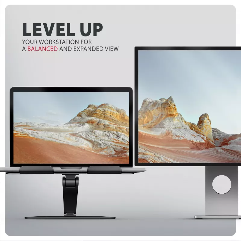 Laptop- & Tablet-Ständer AXAGON STND-LQB für 10 Zoll–17,3 Zoll, Aluminium, schwarz, höhenverstellbar 0–20,5 cm und neigbar 0–180°