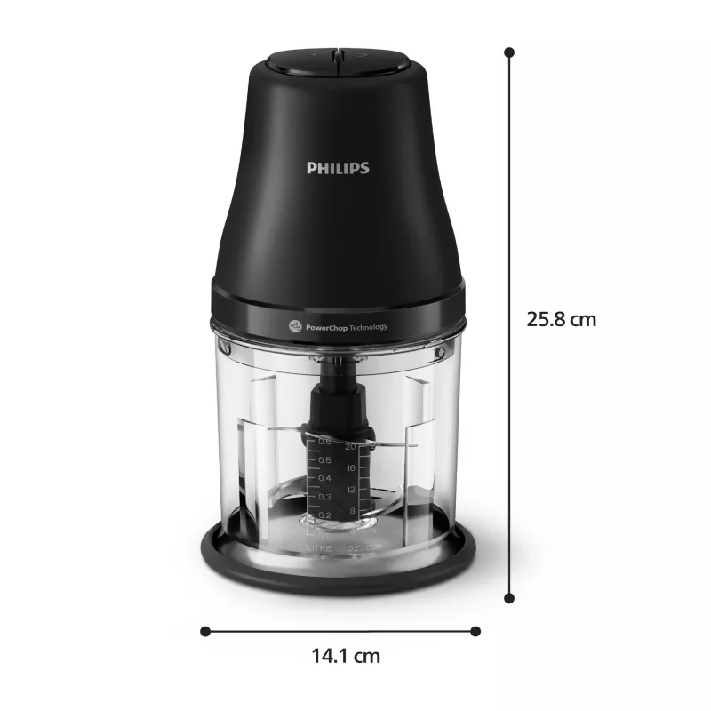 Elektrischer Zerkleinerer Philips HR1501/00 1 L 450 W Schwarz 5000 U/min Kunststoffbehälter Edelstahlklinge 220-240V 50-60Hz