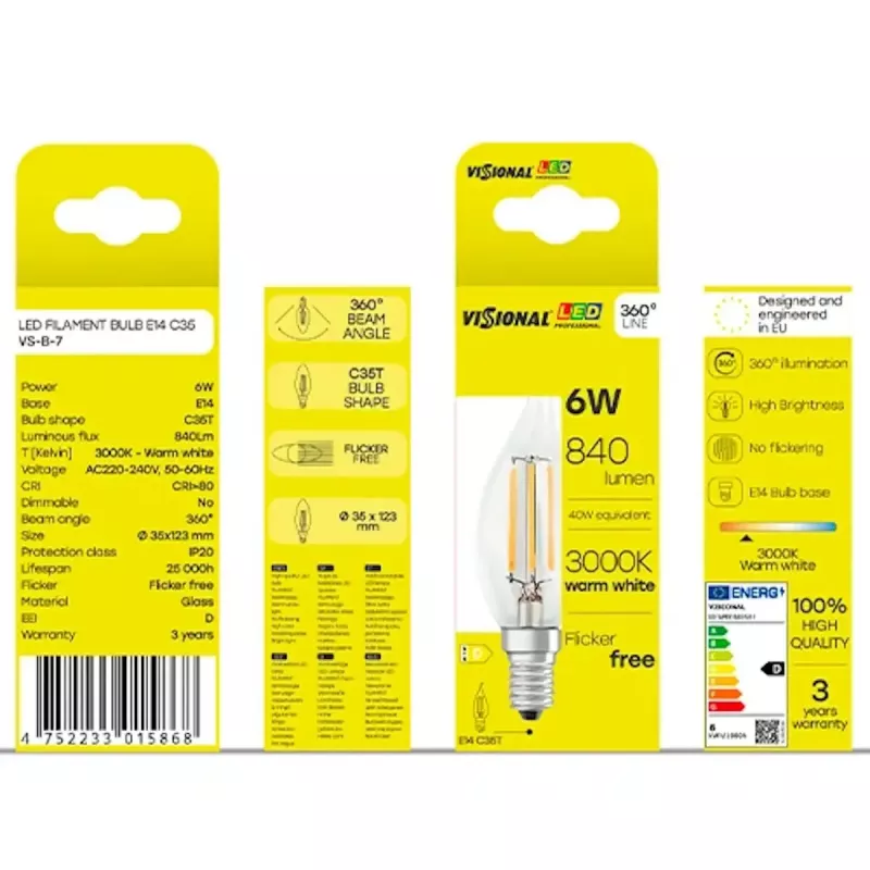 LED-Glühbirne VISIONAL VS-B-7 6W, 840 lm, 3000K