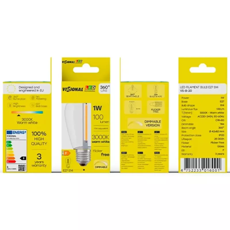 LED Lampe VISIONAL VS-B-20 1W 100 lm 3000K, Energieeffizienzklasse F