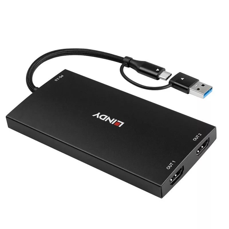 Lindy 43430 Videokabel-Adapter 0,11 m USB Type-C 2 x HDMI Schwarz
