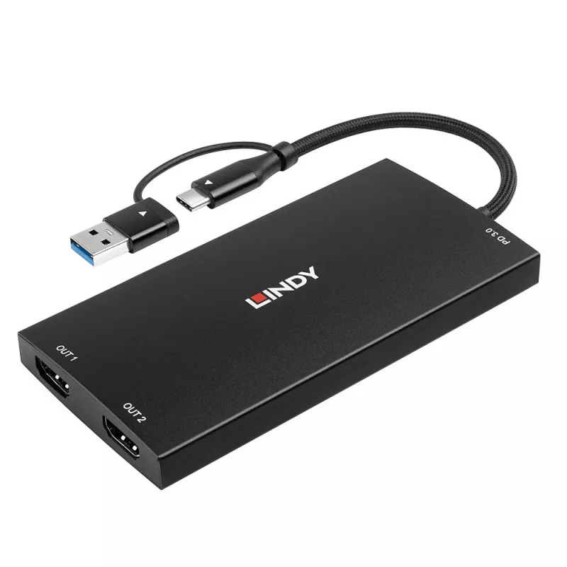 Lindy 43430 Videokabel-Adapter 0,11 m USB Type-C 2 x HDMI Schwarz