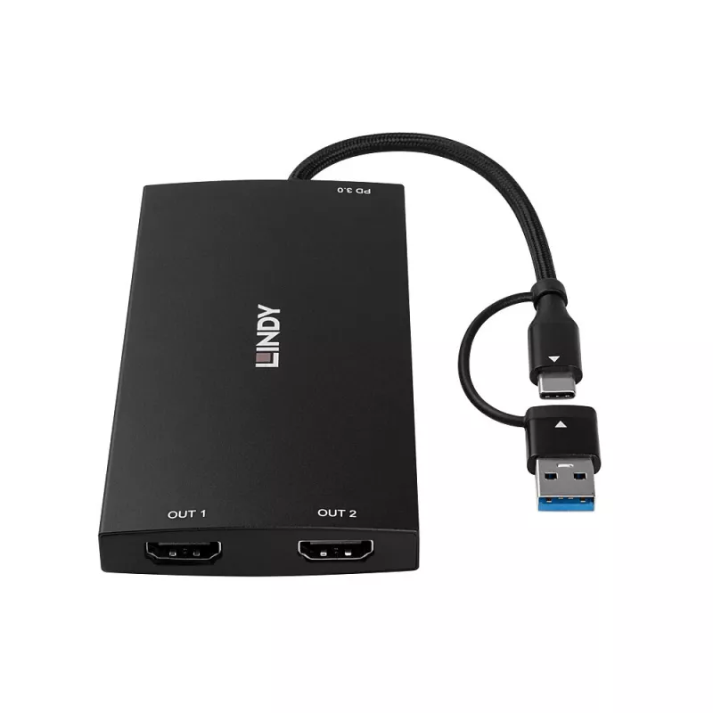Lindy 43430 Videokabel-Adapter 0,11 m USB Type-C 2 x HDMI Schwarz