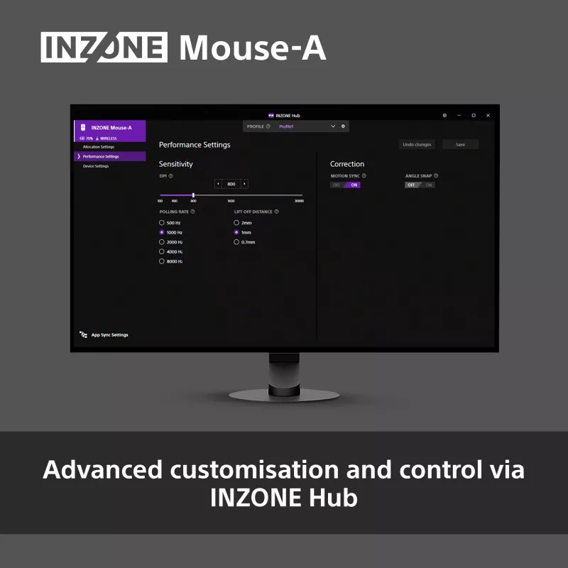 Kabellose Gaming-Maus Sony INZONE Rechtshändig RF Optisch 30000 DPI, 70G Beschleunigung, Rad-Scrollen