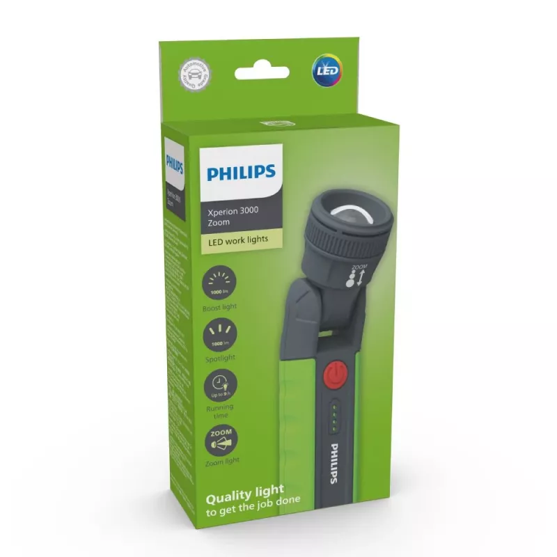 Philips Xperion 3000 LUMX30ZOOMX1 Zoom, LED, 1000 lm, 1000 lm, Grün, Grau, Batterie, 9 h