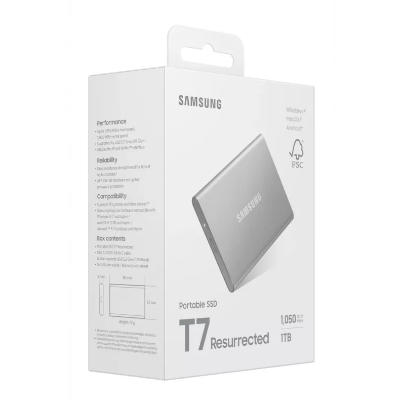 Samsung MU-PD1T0G/WW externe Solid-State-Drive 1 TB USB Type-C 3.2 Gen 2 (3.1 Gen 2) Silber