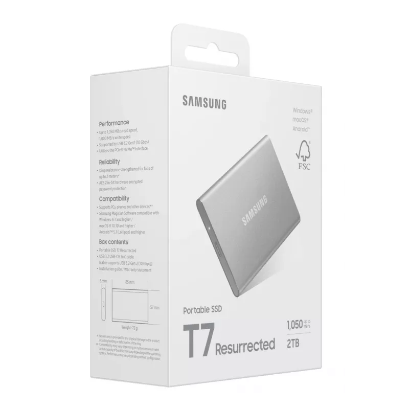 Samsung MU-PD2T0G/WW externe Solid-State-Drive 2 TB USB Type-C 3.2 Gen 2 (3.1 Gen 2) Silber