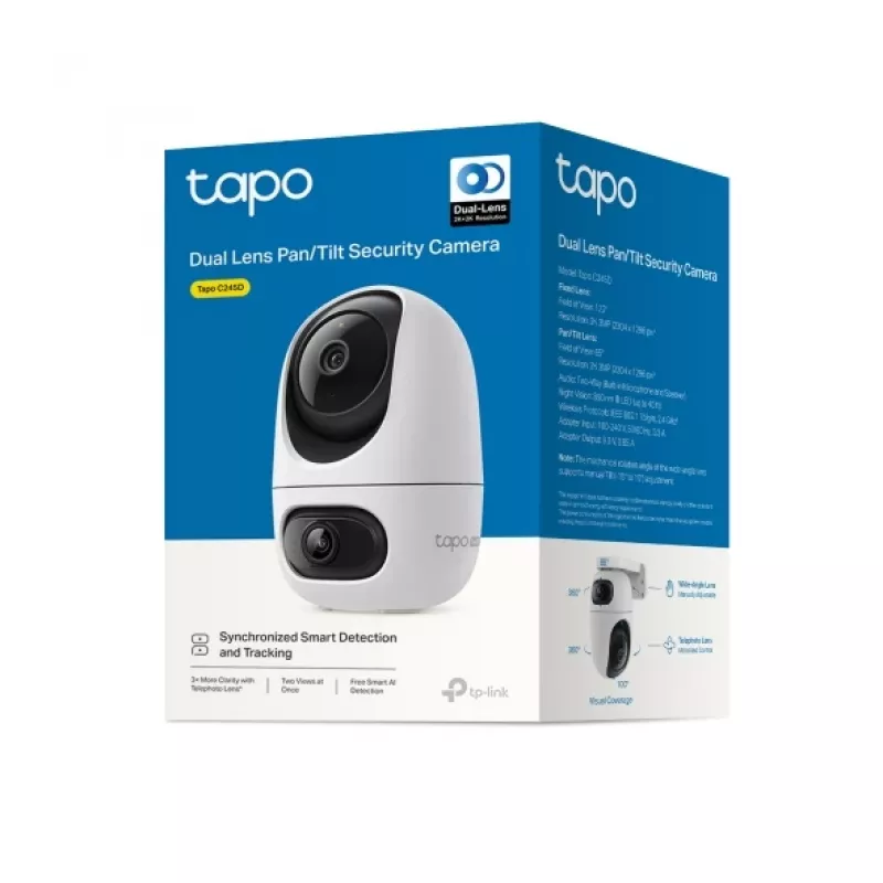 IP-Überwachungskamera TP-Link Tapo C245D 2304×1296, 3,1 mm Objektiv, 104,3° hor., Decken-/Wandmontage, kabellos, innen, weiß