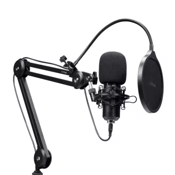 Podcast-Mikrofon TRUST GXT 270 Emita II+ — Kondensator-USB, kabelgebunden, Metallgehäuse, schwarz, 2,5 m Kabel