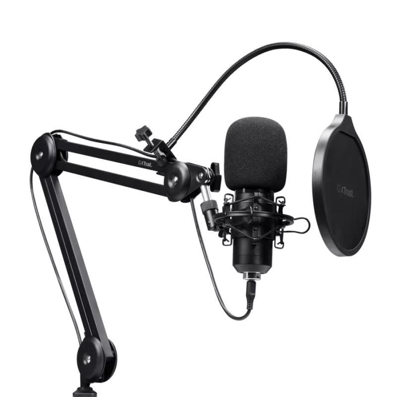 Podcast-Mikrofon TRUST GXT 270 Emita II+ — Kondensator-USB, kabelgebunden, Metallgehäuse, schwarz, 2,5 m Kabel