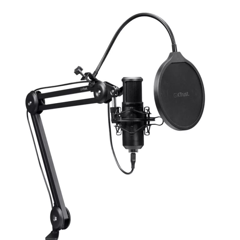 Podcast-Mikrofon TRUST GXT 270 Emita II+ — Kondensator-USB, kabelgebunden, Metallgehäuse, schwarz, 2,5 m Kabel