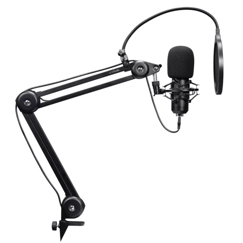 Podcast-Mikrofon TRUST GXT 270 Emita II+ — Kondensator-USB, kabelgebunden, Metallgehäuse, schwarz, 2,5 m Kabel