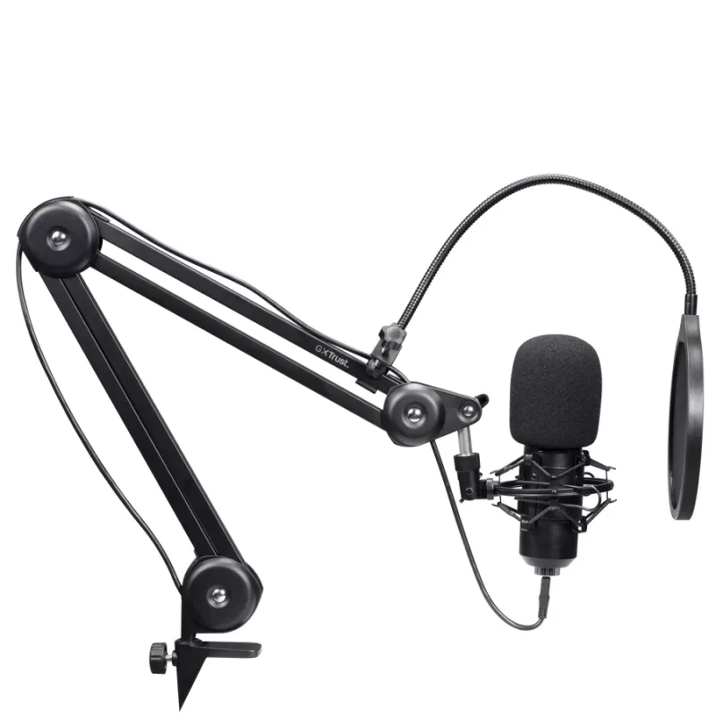 Podcast-Mikrofon TRUST GXT 270 Emita II+ — Kondensator-USB, kabelgebunden, Metallgehäuse, schwarz, 2,5 m Kabel