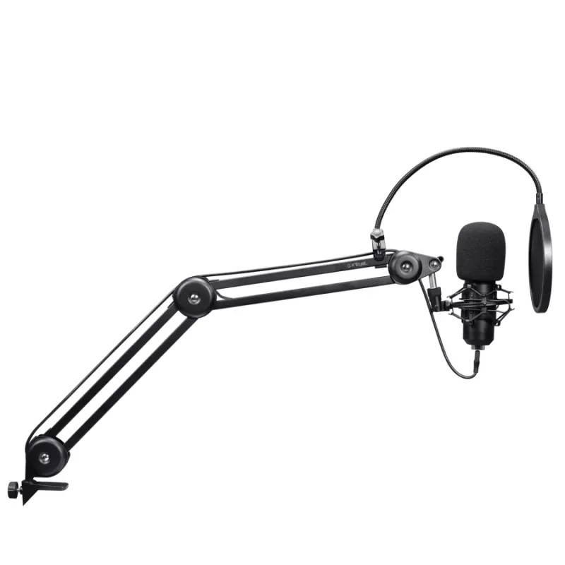 Podcast-Mikrofon TRUST GXT 270 Emita II+ — Kondensator-USB, kabelgebunden, Metallgehäuse, schwarz, 2,5 m Kabel