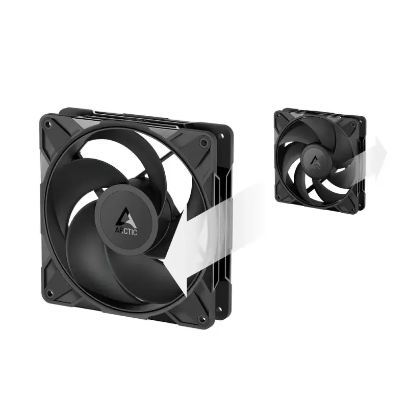 140-mm-Lüfter Arctic Freezer P14 Pro Reverse – 166,5 m³/h, 5,1 mmH₂O, Fluiddynamiklager, A‑RGB, PWM, schwarz, mit Kabel-Splitter