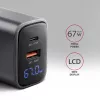 Wandladegerät AXAGON ACU-PQ67D, 67W, USB-C PD3.0 + USB-A QC4+, 2 Ausgänge, LCD-Anzeige, 100–240V