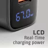 Wandladegerät AXAGON ACU-PQ67D, 67W, USB-C PD3.0 + USB-A QC4+, 2 Ausgänge, LCD-Anzeige, 100–240V