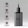 Wandladegerät AXAGON ACU-PQ67D, 67W, USB-C PD3.0 + USB-A QC4+, 2 Ausgänge, LCD-Anzeige, 100–240V