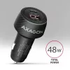 Auto-Ladegerät AXAGON PWC-PQ48, 48 W, USB-C (PD3.0) + USB-A (QC4+), Eingang 12–24 V, Schwarz