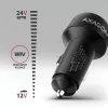 Auto-Ladegerät AXAGON PWC-PQ48, 48 W, USB-C (PD3.0) + USB-A (QC4+), Eingang 12–24 V, Schwarz