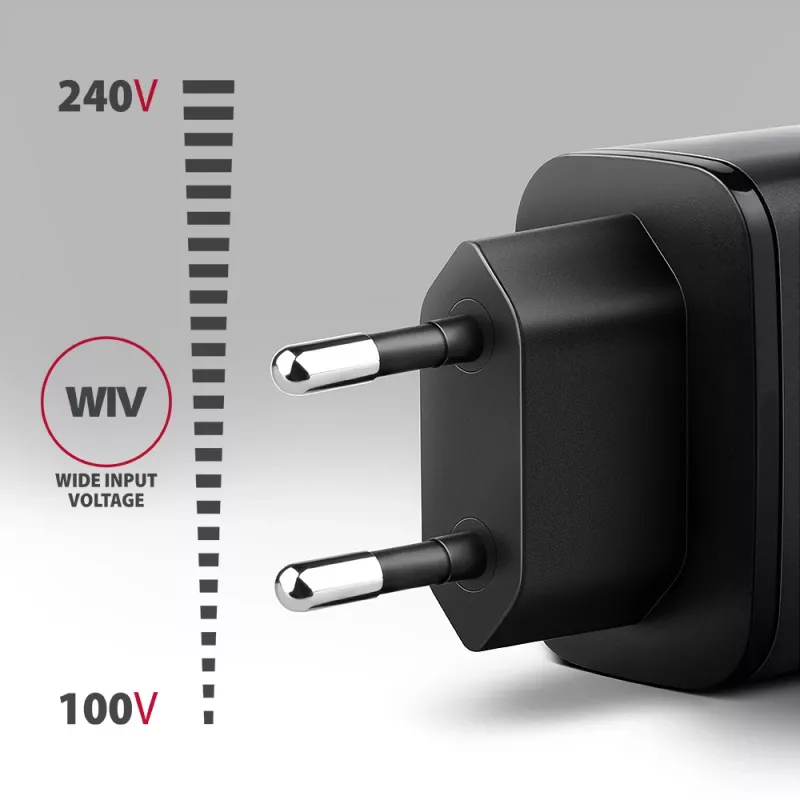 Netzteil AXAGON ACU-PQ67, 67W, PD3.0 + QC4+, 1x USB-C + 1x USB-A, 100–240V, grau/schwarz